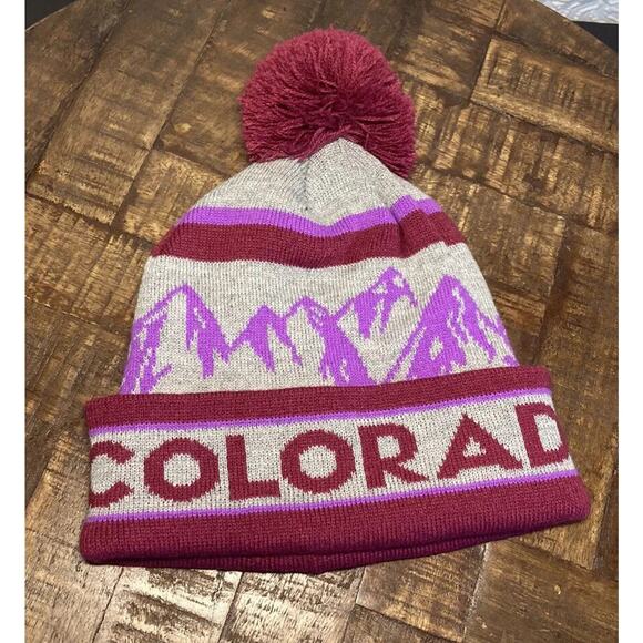 Locale Accessories - Colorado Beanie Pom Pom Maroon purple Acrylic One Size Fits Most